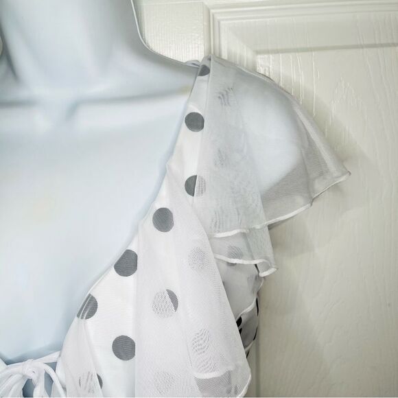Unique Vintage Polka Dot Ruffle Sheath Swimsuit Mesh Ruffle Black White M NWT - Picture 6 of 11